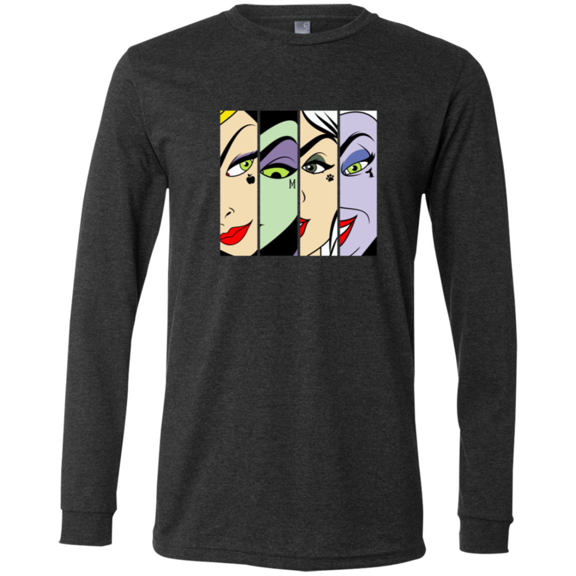 “Villain Eyes Only” pop‑art close‑up print of Disney villains’ eyes—each with its signature icon (apple, “M”, paw, tentacle).
