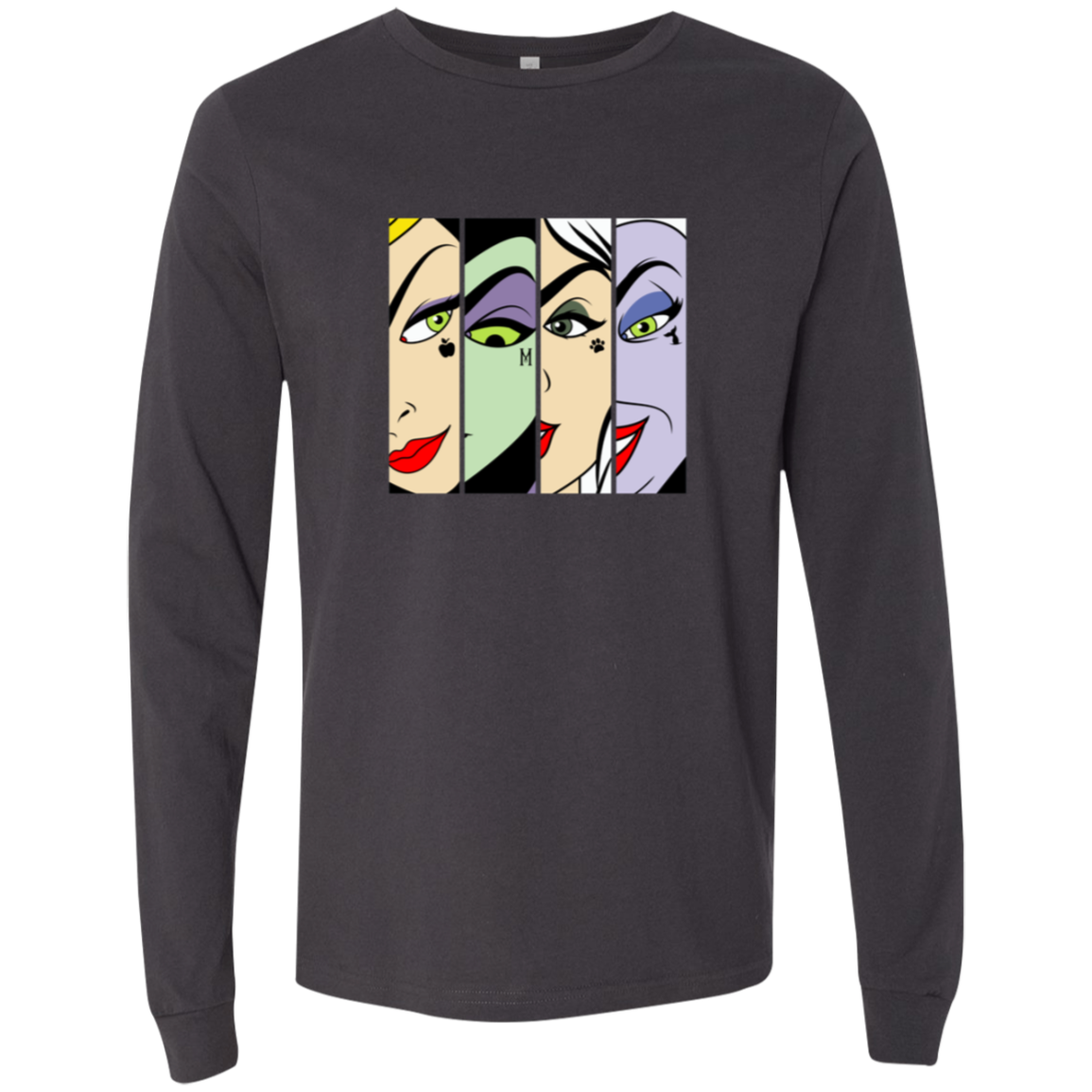 “Villain Eyes Only” pop‑art close‑up print of Disney villains’ eyes—each with its signature icon (apple, “M”, paw, tentacle).