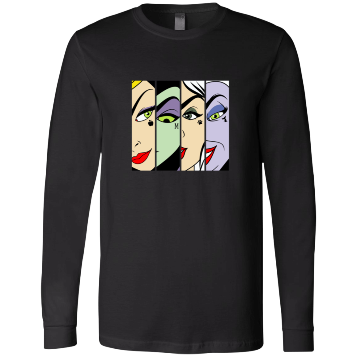 “Villain Eyes Only” pop‑art close‑up print of Disney villains’ eyes—each with its signature icon (apple, “M”, paw, tentacle).