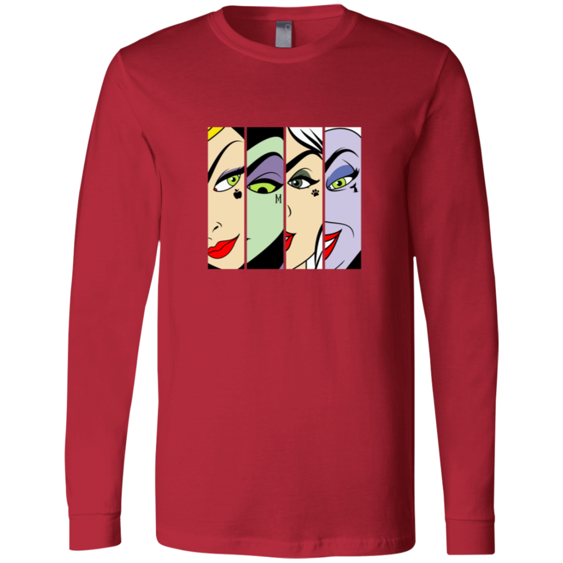 “Villain Eyes Only” pop‑art close‑up print of Disney villains’ eyes—each with its signature icon (apple, “M”, paw, tentacle).