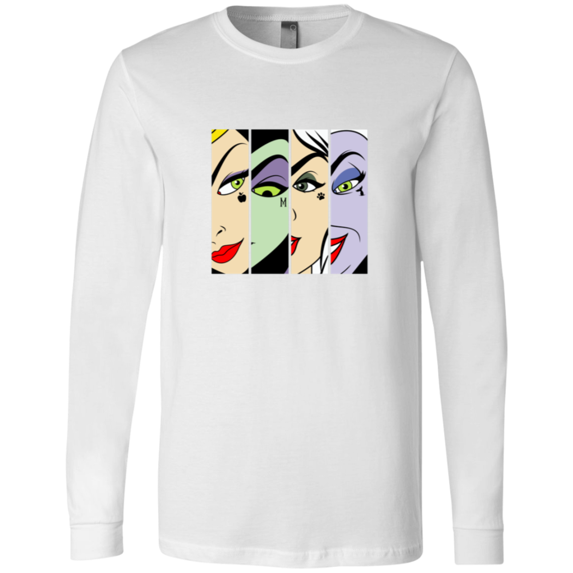 “Villain Eyes Only” pop‑art close‑up print of Disney villains’ eyes—each with its signature icon (apple, “M”, paw, tentacle).