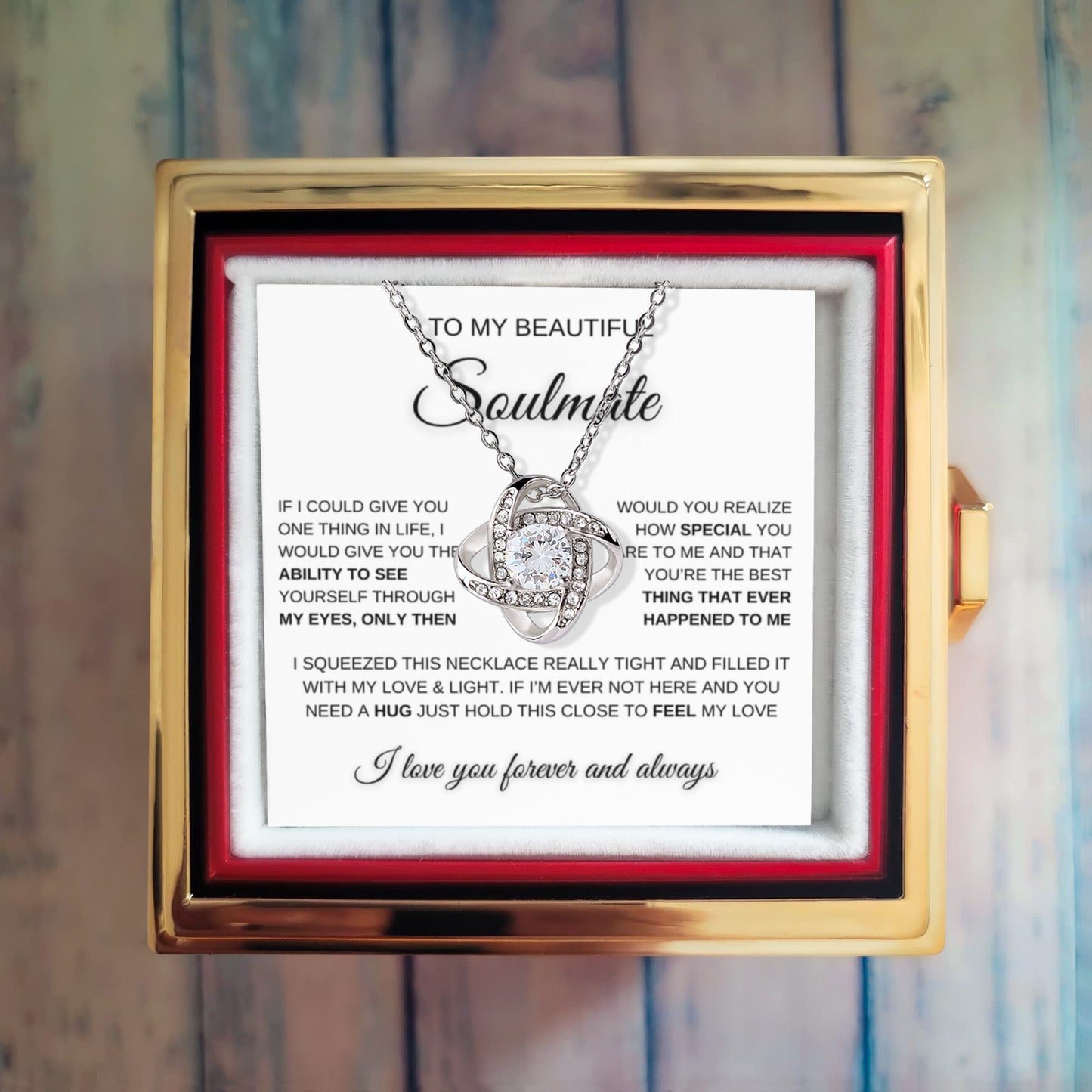 To My Beautiful Soulmate - Love Knot Necklace with Rotating Rose Gift Box