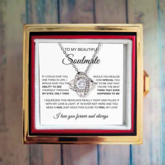 To My Beautiful Soulmate - Love Knot Necklace with Rotating Rose Gift Box