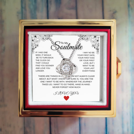 To My Soulmate - Love Knot Necklace with Rotating Rose Gift Box